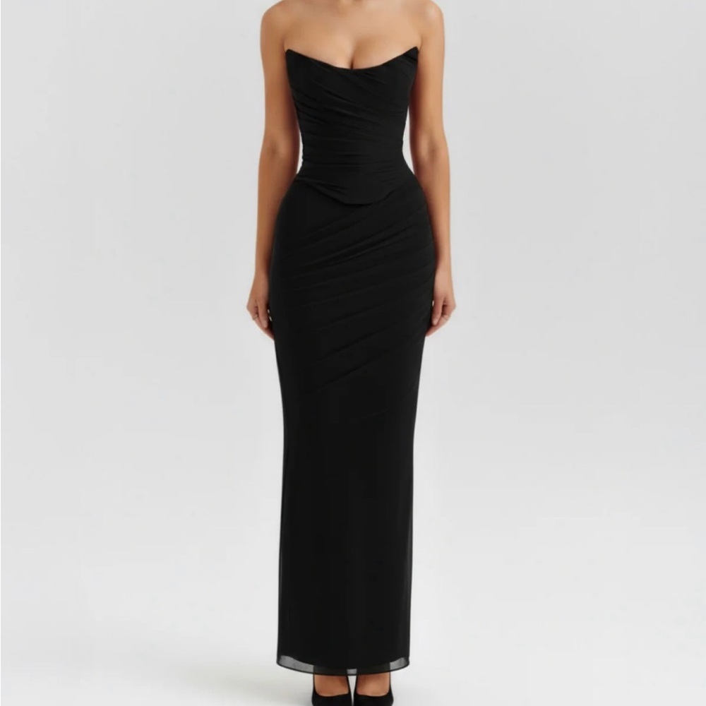 Malu - Black Mesh Two-Piece Set with Maxi Skirt & Neck Scarf